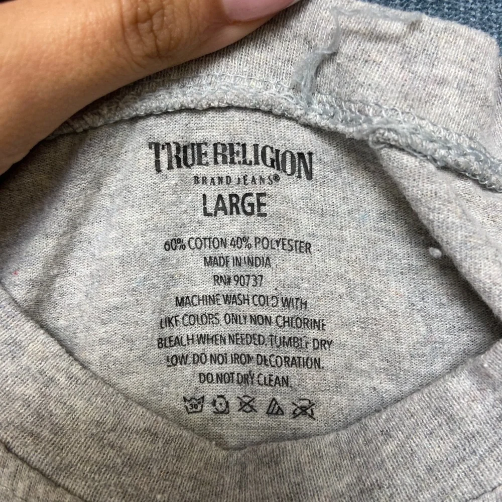 True Religion Brand Jeans T Shirt Men Large Heather Gray Cotton Crew Neck Summer